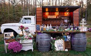 Wedding bar set up on nostalgic old truck